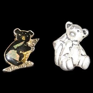 Vintage Bear Brooch Lot – Opal Inlay Gold Tone Koala & Pewter Teddy Bear Pin